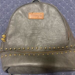 Wrangler Charcoal Leather Backpack with Brown Interior